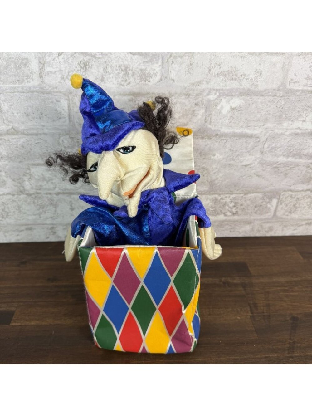 Folkmanis Jester Jack-in-the-Box Puppet Colorful Harlequin 4975